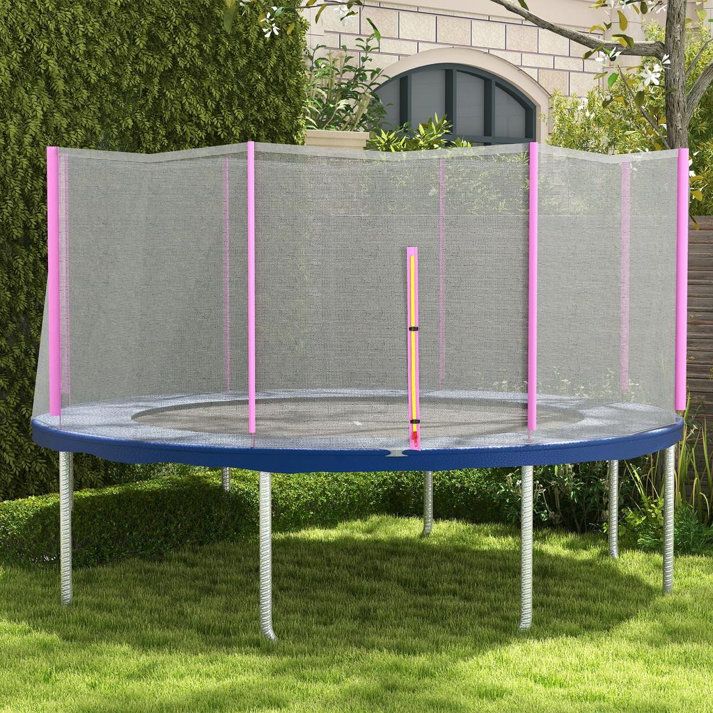 Trampoline Safety Net With 8 Poles And Zipper Entrance Made Of PE Diameter 366x180 Cm Black And Pink