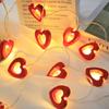 10pcs Valentine's Day Wooden Heart String Lights LED Fairy Lights Hanging Wood Love Lamp Garland Valentine's Day Wedding Decor