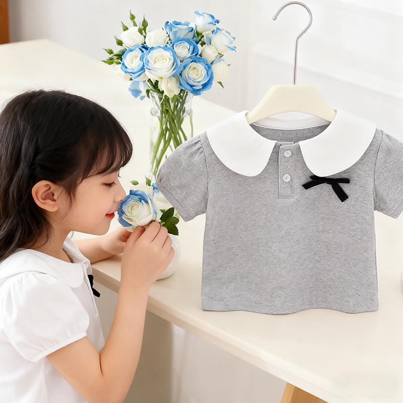 2025 Girls' Stylish College Style White Short Sleeve T-shirt - Versatile and Sweet Summer Top