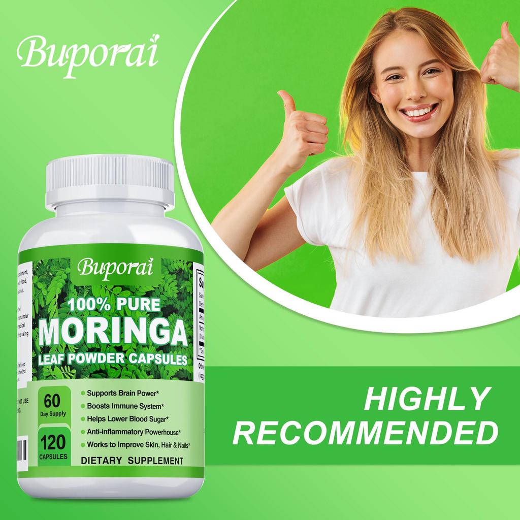 Moringa Capsules, Pure Oleifera Leaf Powder Pills, 1200mg Per Serving, Immune System, Metabolism,  Non GMO