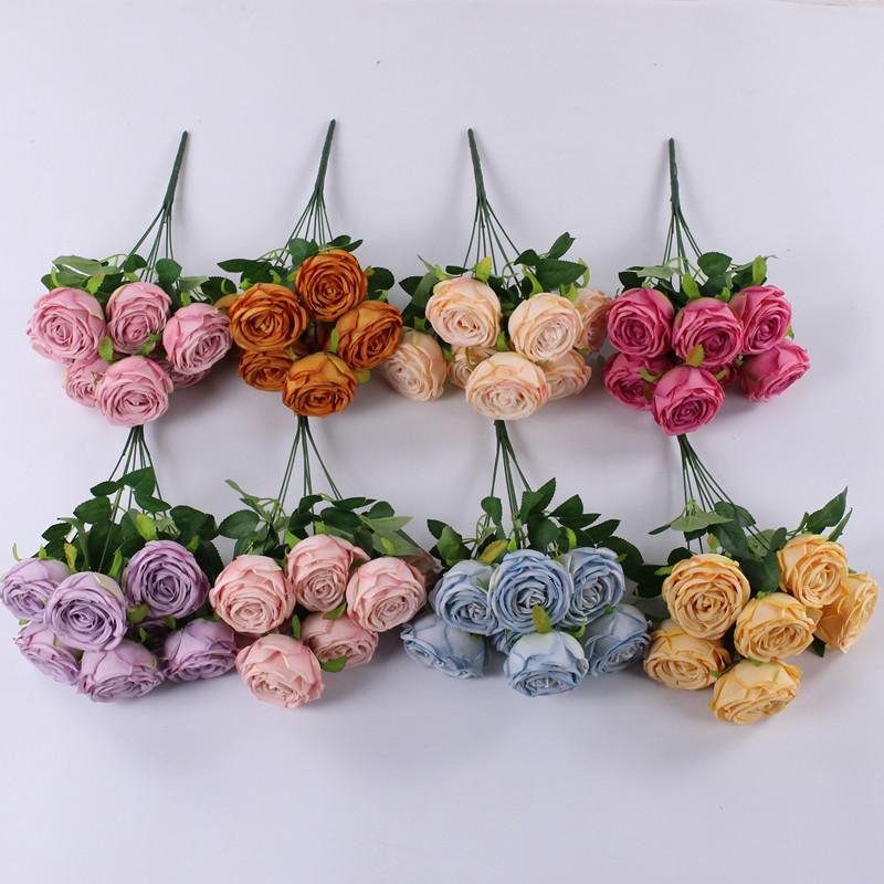 Single multi-headed rose wedding hotel decoration home road lead fake flower
