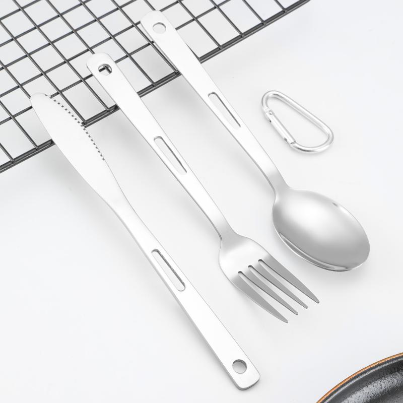 3Pcs/Set Outdoor Camping Western Food Cutlery Set Picnic Stainless Steel Knife Fork Spoon Set Hiking Travel Portable Tableware