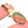 Natural Unakite Gemstone Two Tone 925 Solid Sterling Silver Pendant 1.75" m0K34
