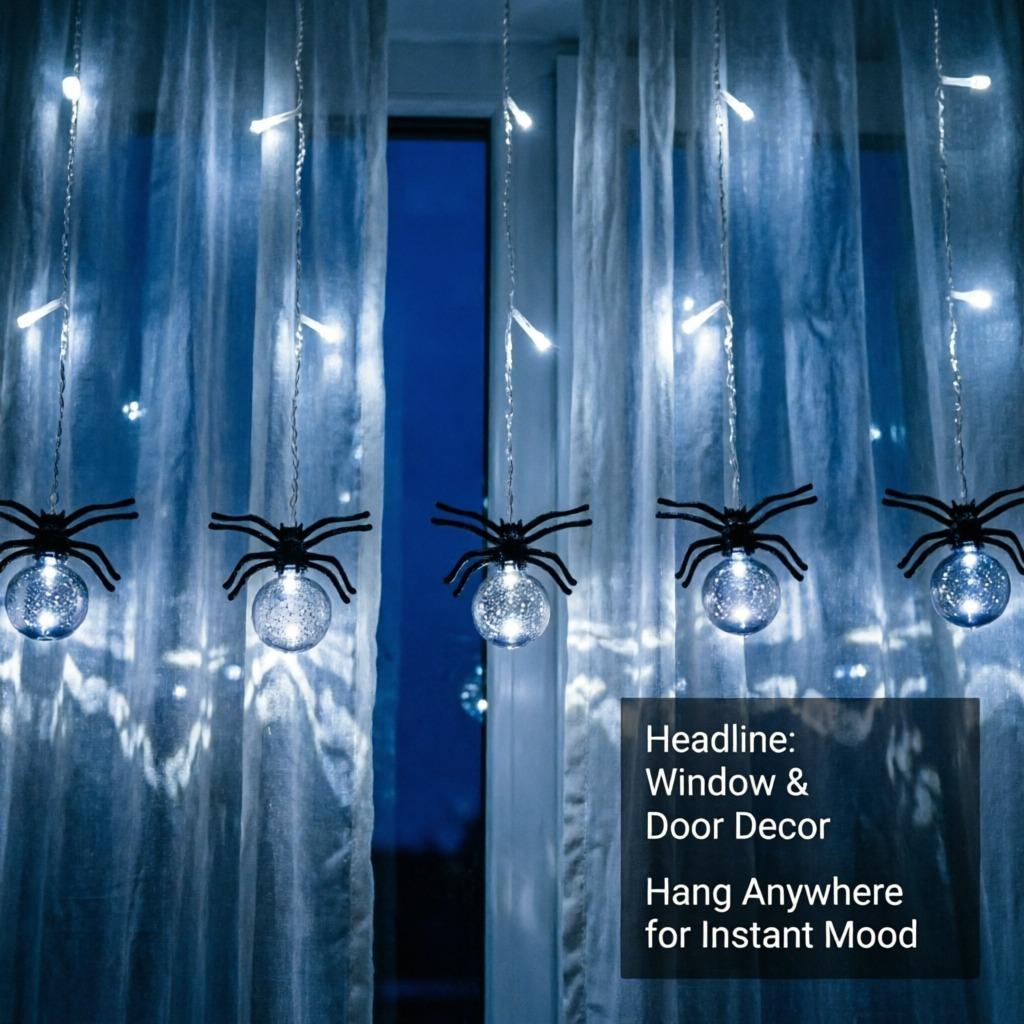 LED Halloween Spider String Lights Waterproof, Hanging Icicle Lights Outdoor Garden Yard, Porch Party Decoration Warm Lamp Decor