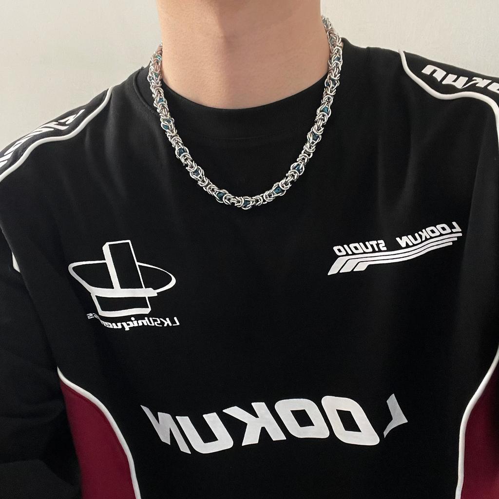 Sapphire Inlaid Titanium Steel Necklace Male Niche Design Hip Hop Thick Chain Collarbone Chain Couple Accessories