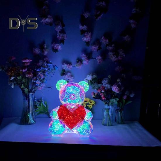 Teddy Bear Night Light Prismatic Iridescent LED Bear Lamp DIY Assembly Colorful Bunny Lamp for Valentine's Day Gift Bedroom Party Decor