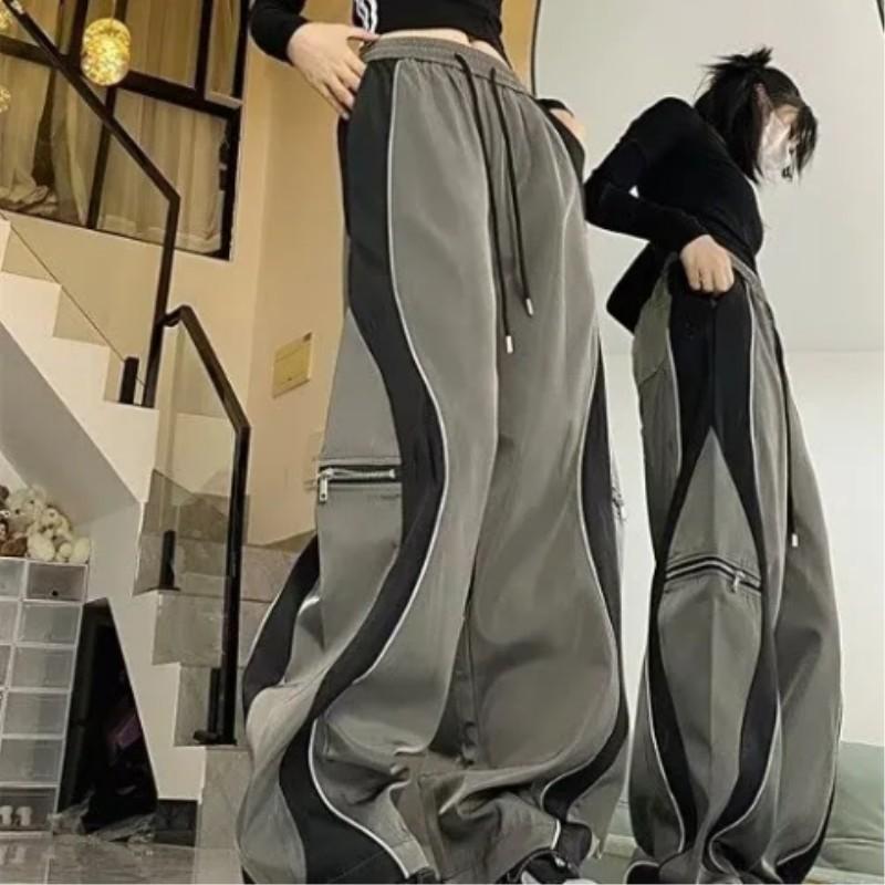 Female Spring and Autumn Color Collision Pants Straight Slightly Elastic Loose Casual Sports Pants