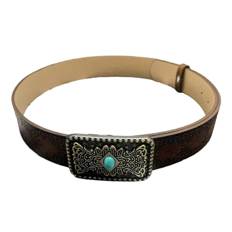 

Retro Edgy Buckles Belt Adjustable Brown PU Leather Strap Embossed Belt Fashion Accessory For Women Men