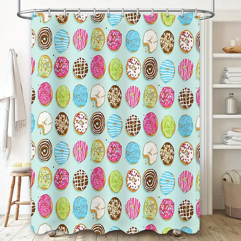 Donut Shower Curtain Cute Food Patterned Bathroom Decor Washable Fabric Liner Home Sweet Home Kitchen Dorm Room Decoration