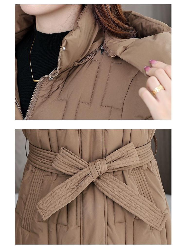 Women's Korean Style Waist-Hugging Cotton Coat with Detachable Hood - Mid-Length, Loose, Slimming, Cold-Proof Winter Outerwear