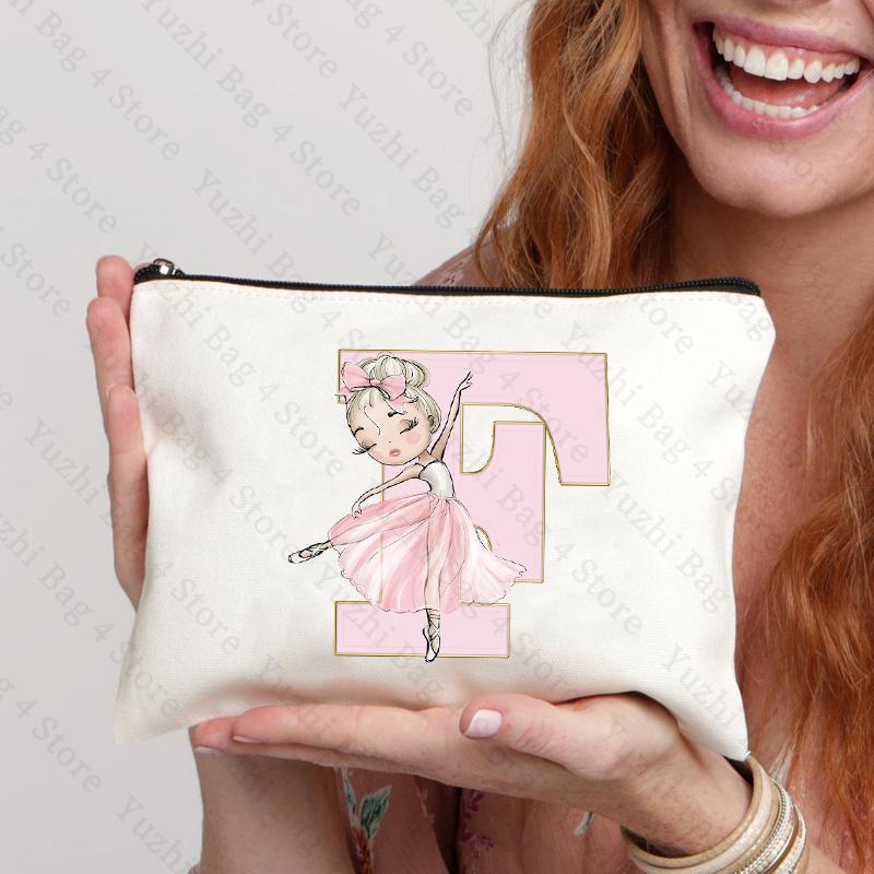 

Ballet Girls Cartoon Initial Pattern MakeUp Pouch Bag Cosmetic Case Clutch Portable Toiletry Organizer Gift for Girls