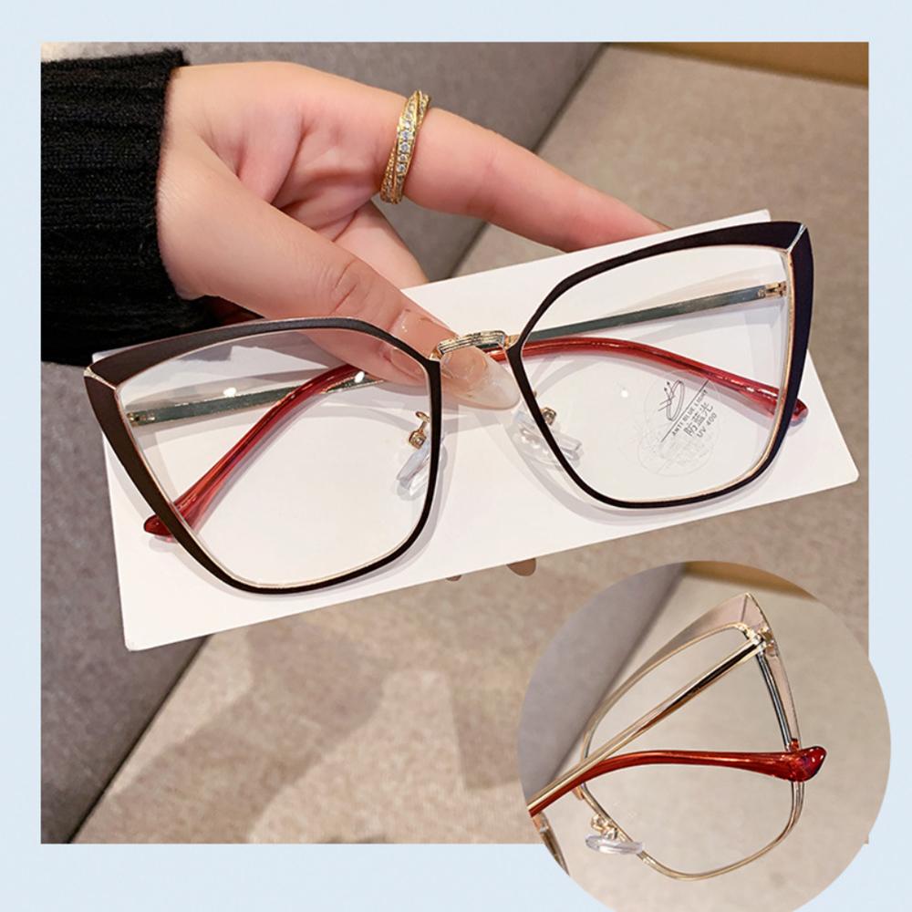 Retro Cat Eye Frame Anti Blue Light Glasses Women Photochromic Metal Frame Eyewear Trend Design Blue Light Blocking Flat Glasses