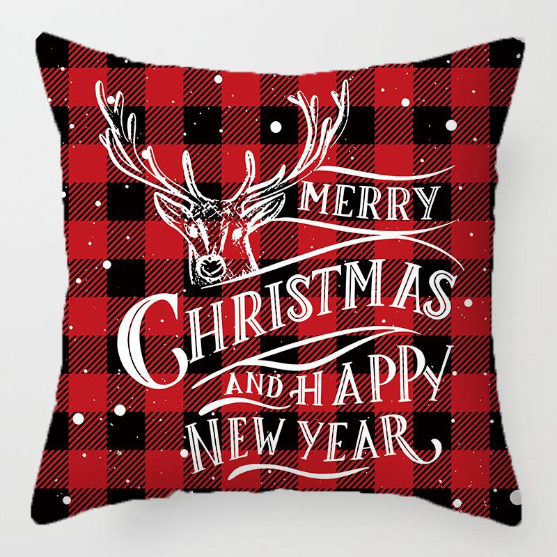 Christmas red and black plaid pillow cover printed cushion cover living room sofa decoration festive letters elk snowflake model