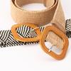 Women's Wide Round Buckle Elastic Belt - Cotton & Linen, Straw Style, Mori Girl Fashion.