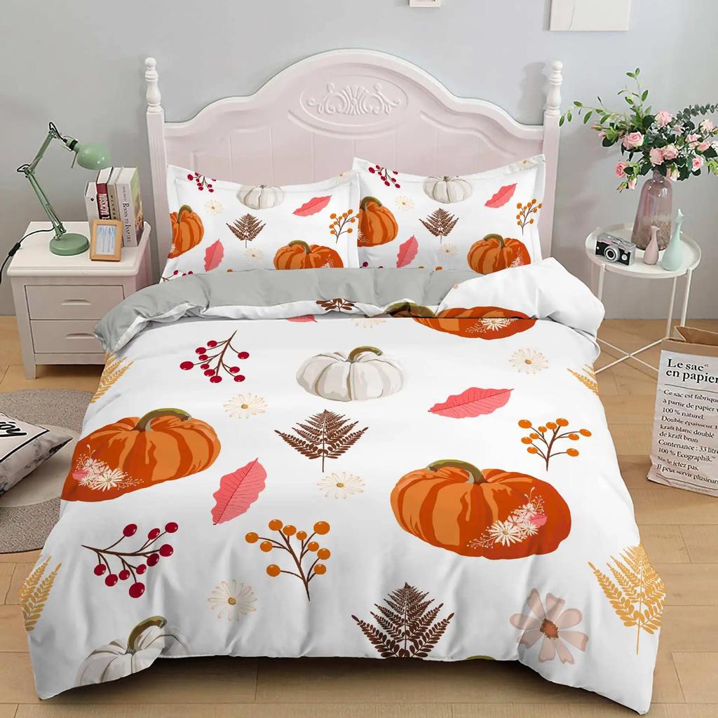 Halloween Pumpkin King Queen Duvet Cover Cartoon Black Cat Bedding Set Kids Girls Orange Pumpkin Lantern Polyester Quilt Cover