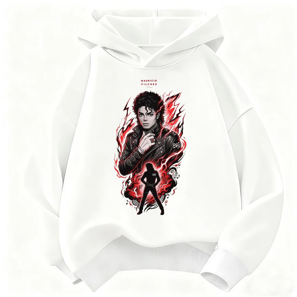 Retro-Style Pop Icon Graphic Sweatshirt for Boys and Girls Cool 2026 Kids Hoodie Michael Jackson Print Warm Autumn/Winter