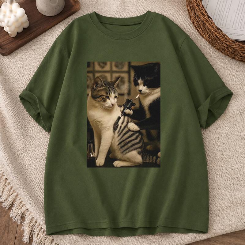 Cat Meme Printed Unisex Unisex T Shirt Casual Short Sleeve Graphic Streetwear Tee Top Cat Lover Y2k Summer Tshirt Clothes