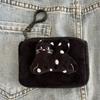 New Cute Anime Coin Purse Plush Round Earphone Storage Bag Portable with Black Pearls Mini Wallet Girly Gift