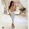 2022 Halter V-Neck Beaded Bandage Midi Dress - Slimming Evening Style