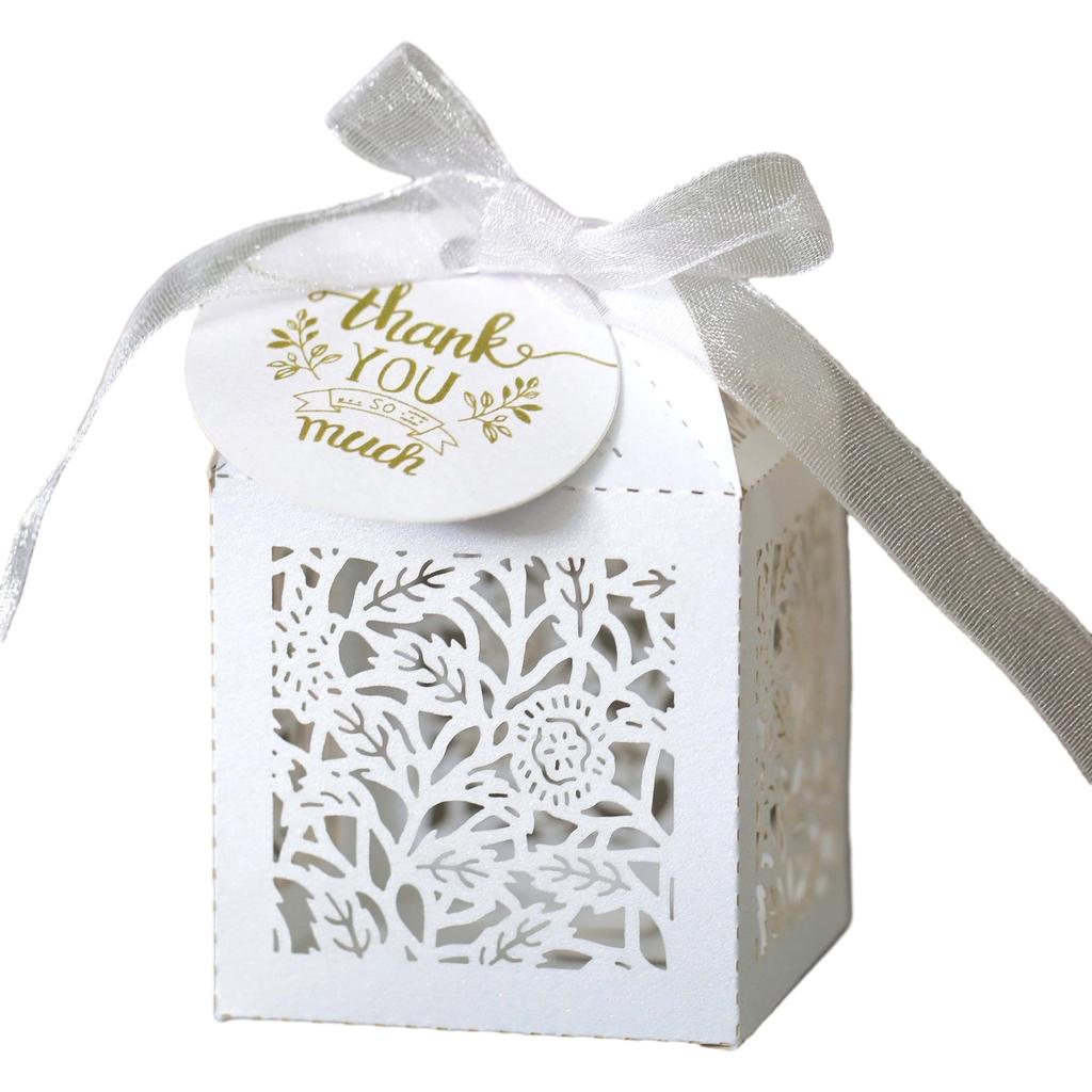 50pcs Valentines Day Packaging Candies Box Decoration Rose Flower Candy Boxes for Sweets Wedding Baptism Thank You Tags