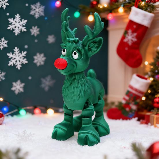 Red-Nosed Reindeer Figurine Articulated Christmas Reindeer Ornament Collectible Reindeer with Flexible Joints Festive Centerpiece Holiday Gift