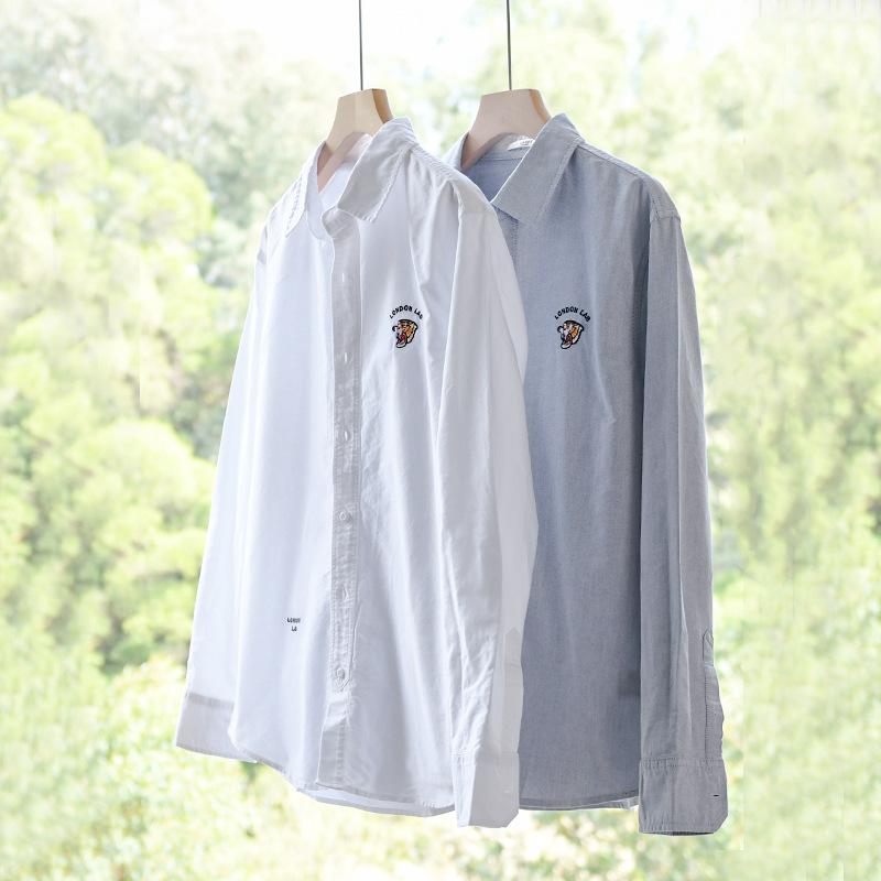 Oxford Woven Cotton Men's Shirt Fashion Casual Tiger Picture Embroidery Hipster Men All Match Shirt Men