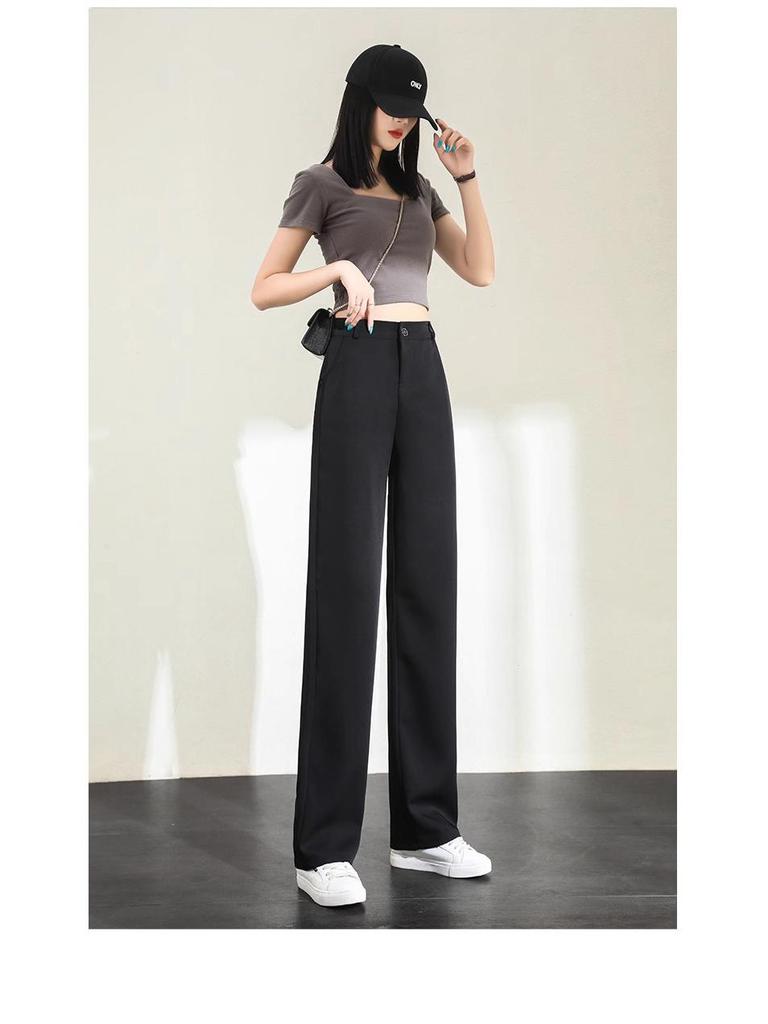 Women's High-Waist Gray Wide-Leg Dress Pants - Spring/Autumn 2024 Collection