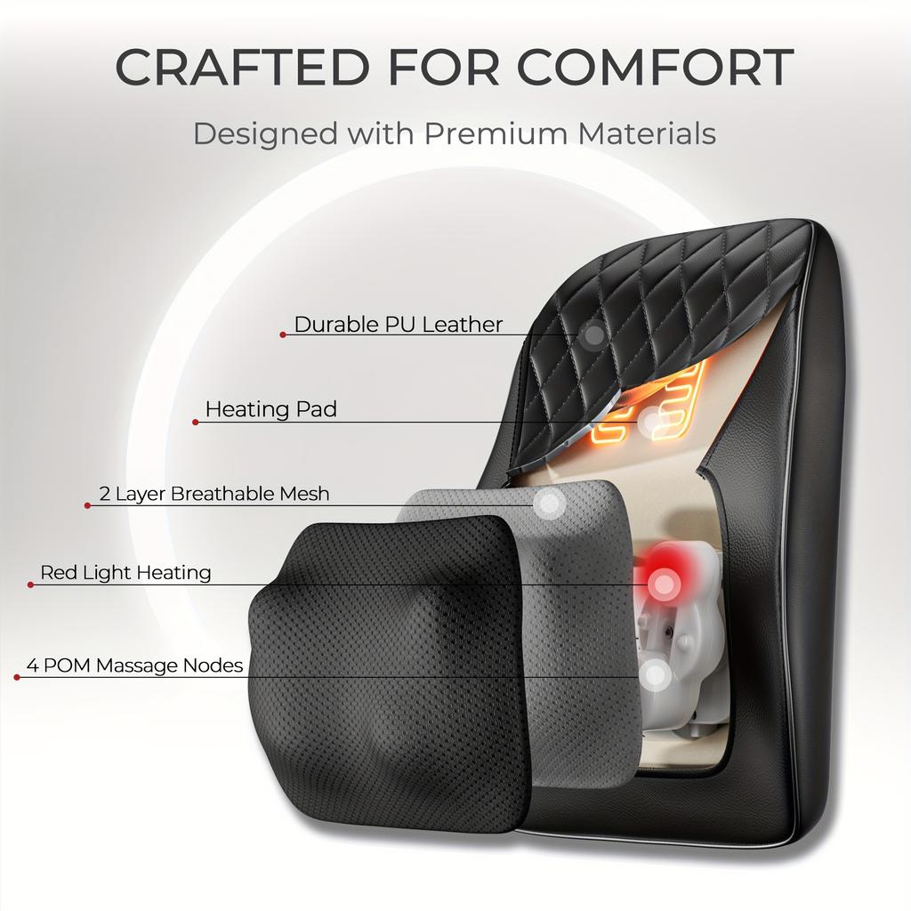 Rechargeable Cordless 3D Shiatsu Massage Pillow with Heat, Portable Neck Shoulder Back Electric Massager Suitable for Home, Office and Car