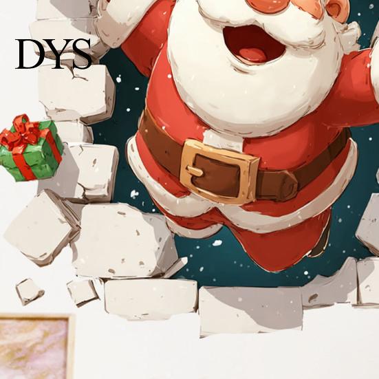 Seasonal Wall Art 3D Santa Claus Christmas Decals, Break Through Reindeer Decals Window Stickers, Removable Winter Holiday Decorations for Living Room