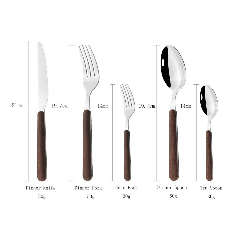 30 ks Nádobí Se Dřevěná rukojeť Příbory z nerezové oceli Nůž Dort Vidlička Lžíce Stolek Sada příborů S plastovým odkládacím táckem
