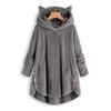 Women Button Coat SolidTops Hooded Pullover Loose Sweater Blouse Plus Size