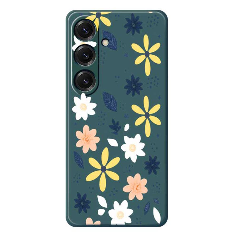 

Для Samsung Galaxy S25 Чехол Красочный Цветочный Синие Листья Принт Прямой Край ТПУ Задняя Крышка Телефона Green
