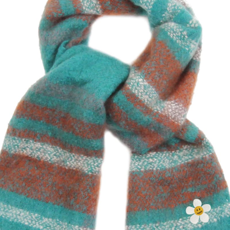 GRAVER [UNISEX] Flower Dot Embroidery Bold Check Muffler_Emerald