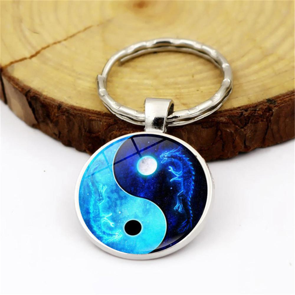 Chic Yin Yang Taiji Time Gem Keychain Zinc Alloy Key Ring With Unique Colors