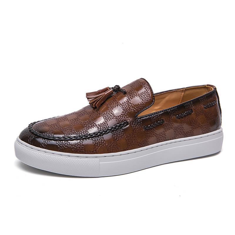 Men's British Style Leather Slip-On Loafers, Size 47 - Versatile Casual Sports Shoes