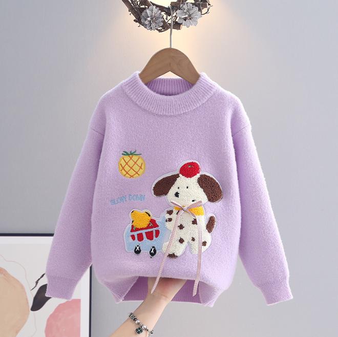 Herbst Winter Kinderpullover Mädchen Rundhals Strickware Nerzdaune Kinder Western Cartoon Langarm