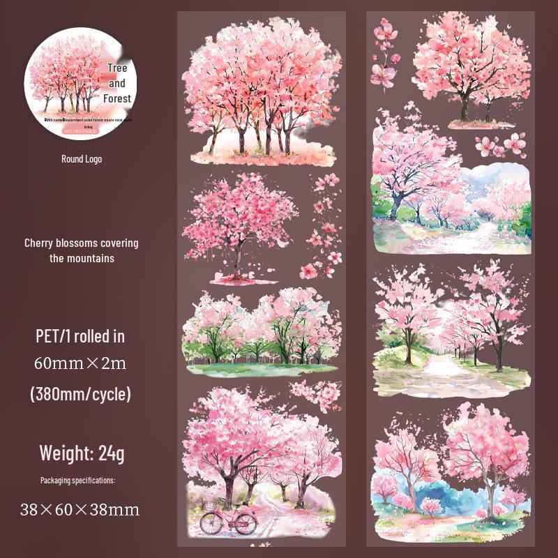Forest Scenery Adhesive Tape: Retro Aesthetic Landscape with 6 Styles.