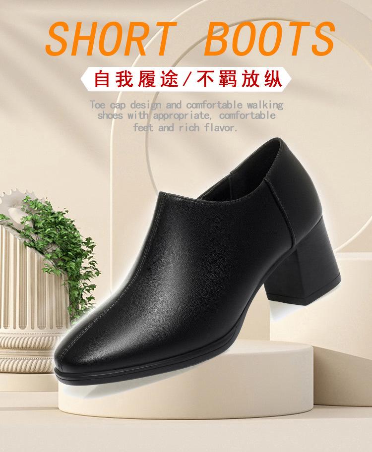 Fashion Casual Spring and Autumn Shoes Single Shoes Deep Heel Women's Shoes Women's Leather Shoes Square Head