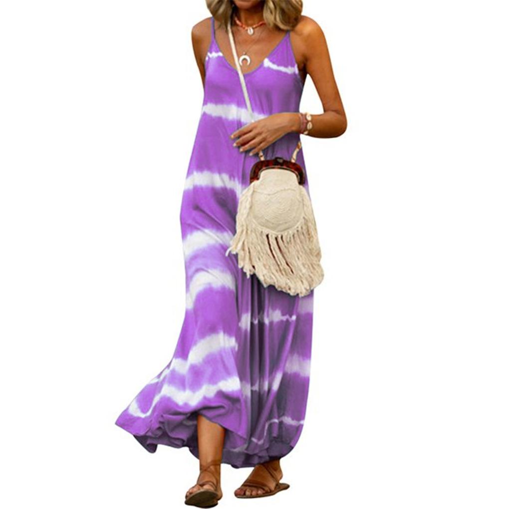 Women Tie Dyed Striped Printed V Neck Sleeveless Maxi Dress