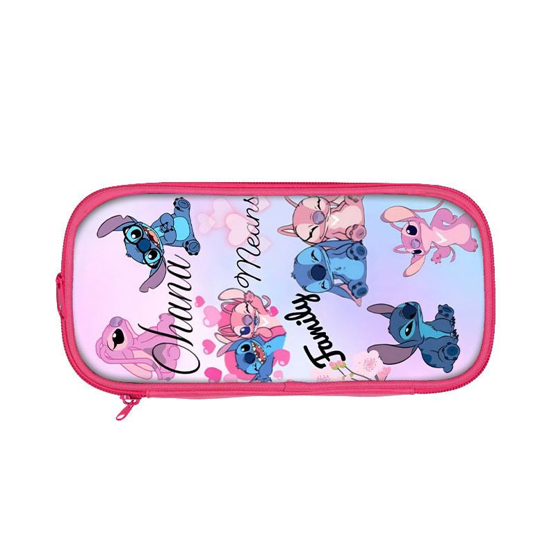 Stitch And Angel Cartoon Print Student Double Layer Stationery Storage Bag For Kids And School Use