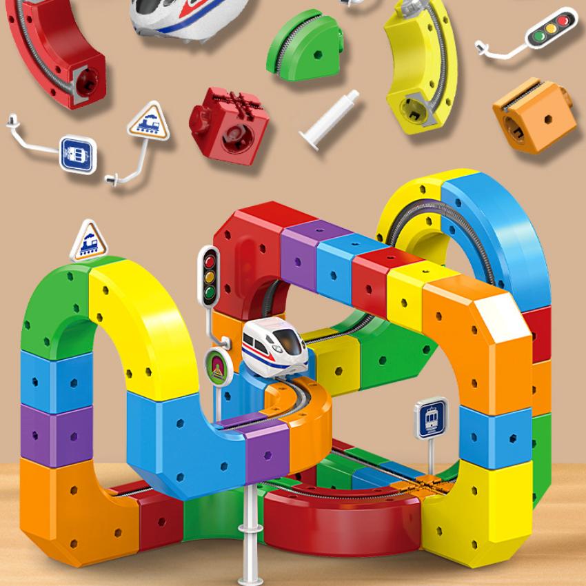Children Magnetic Rail Car Cube Playthings Instructive Toy DIY Construction Blocks Magical Track Train Gravity Maze Toy Xmas Gifts