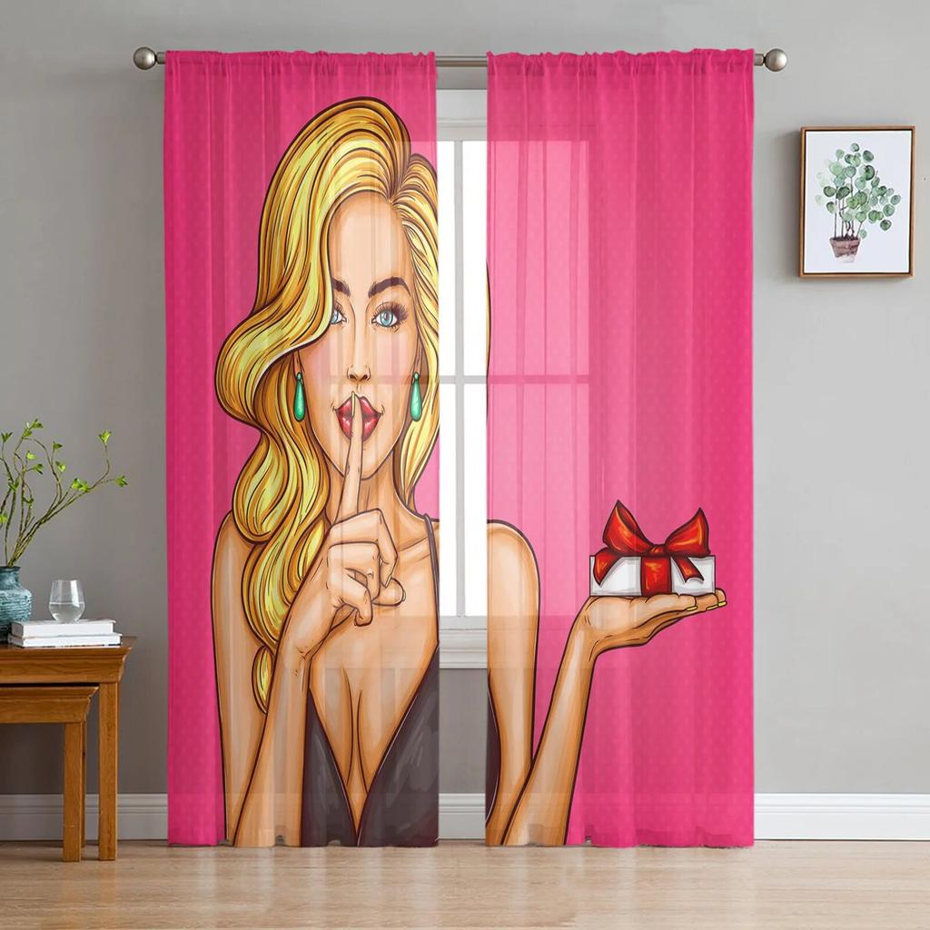 Barber Shop Retro Poster Design Template Tulle Sheer Curtains for Living Room Bedroom Kitchen Decoration Voile Organza Curtains