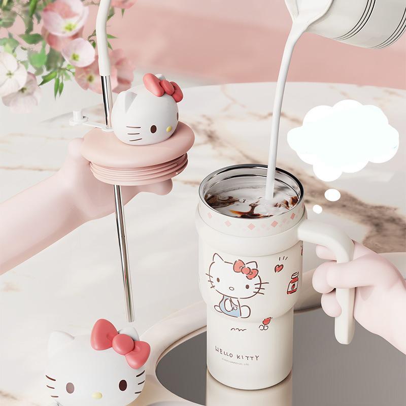 X&W for Sanrio 700ML Insulated Cups Keep Cold & Hot Thermal Mug Stainless Steel Cartoon Hello Kitty Drinking Cup with Doll Lid