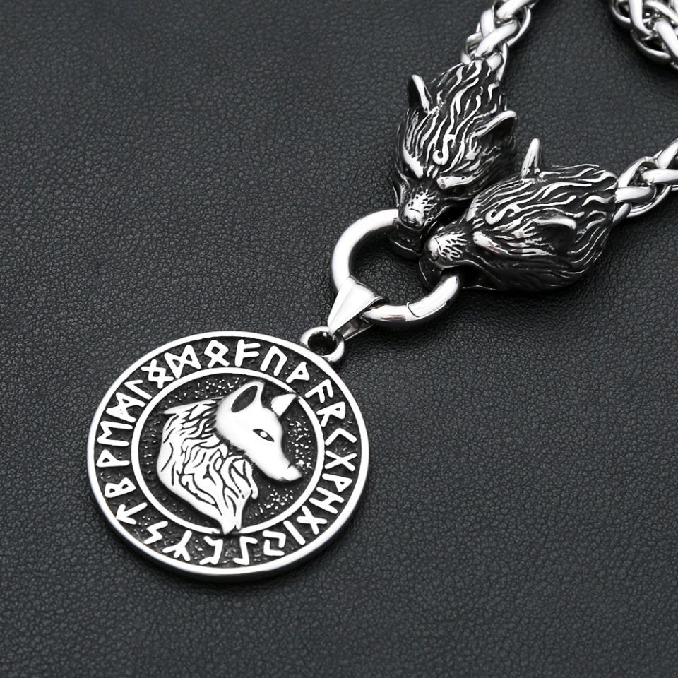 Vintage Domineering Viking Wolf Head Necklace 316L Stainless Steel Nordic Animal Pendant Odin Amulet Jewelry