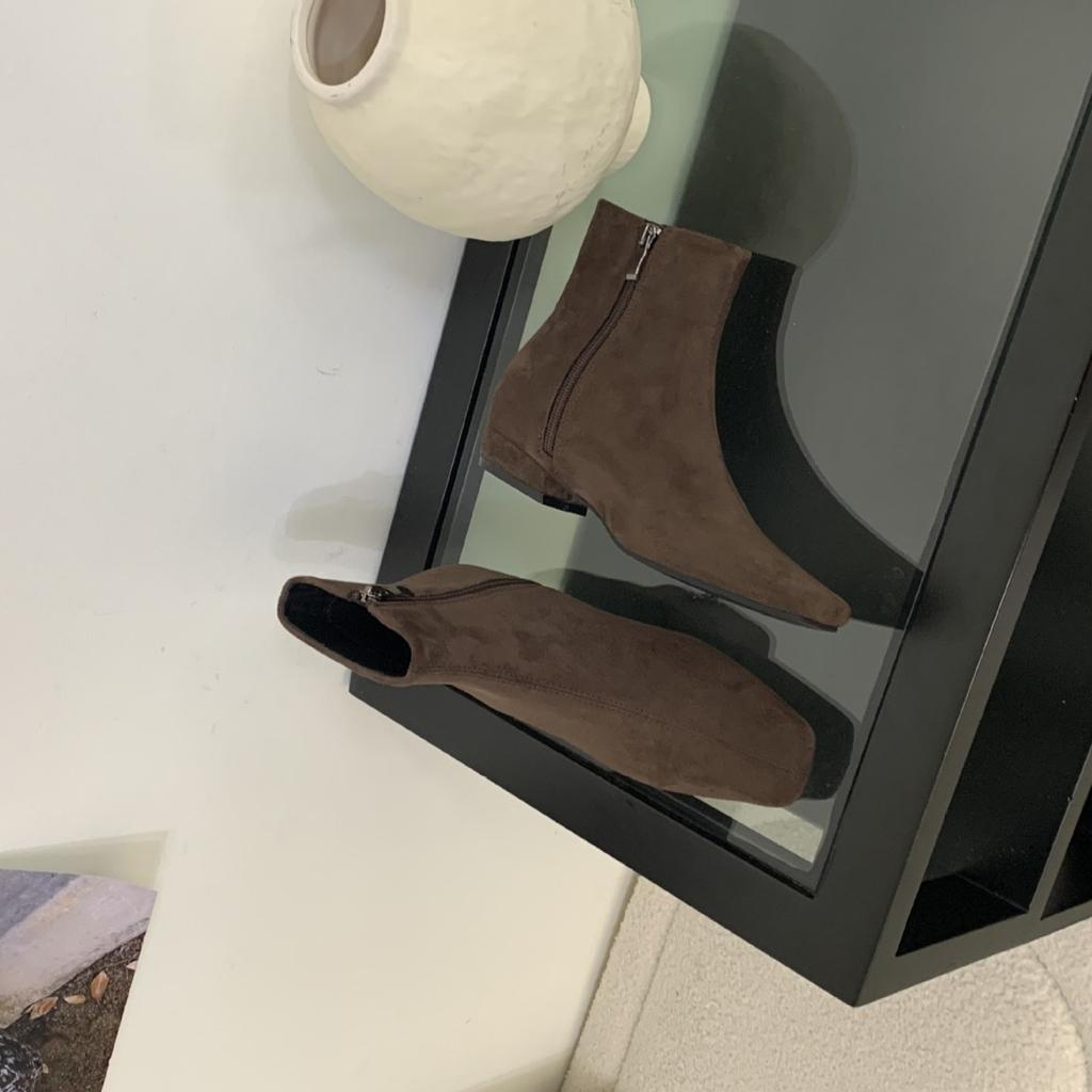2025 New Suede Low Tube Side Zipper Thick Heel Martin Fashion Women's Short Boots