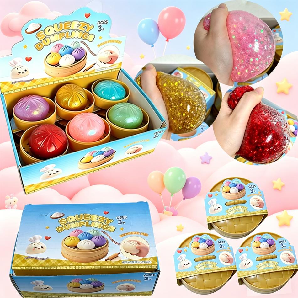 Hot 1-12Pcs Glitter Dumpling Glitter Dumpling Squishy With Box Dumplings Sensory Squeeze Toy For Stress Relief