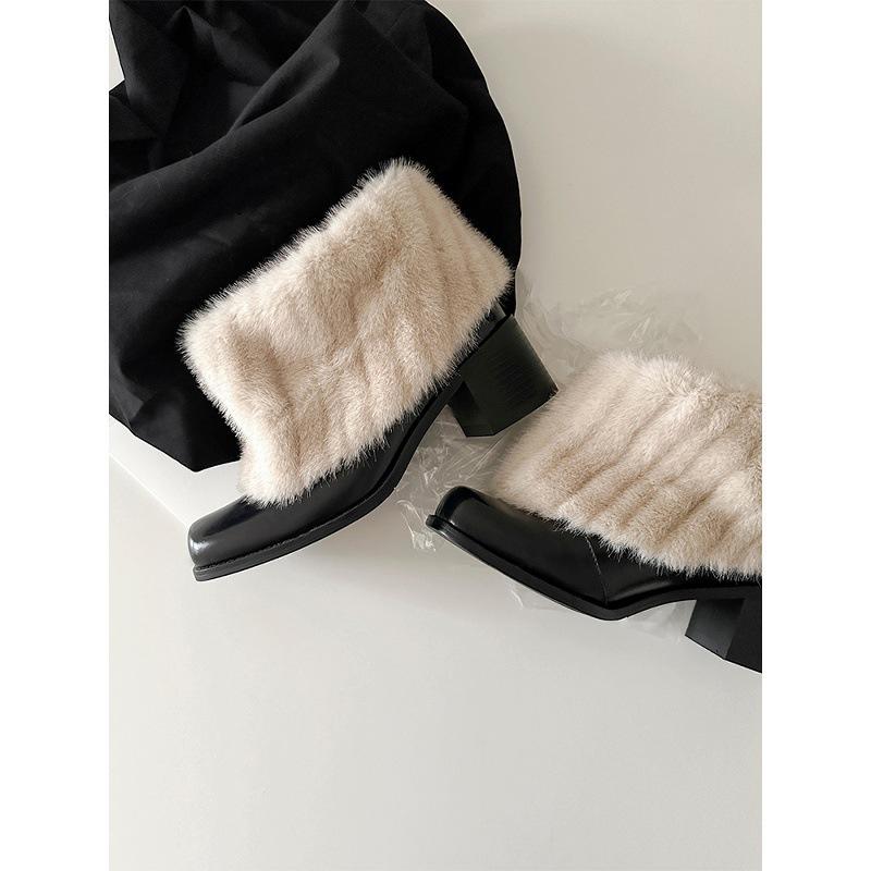 Stylish niche personalized warm snow boots women's French square head thick heel plush winter plush cotton boots