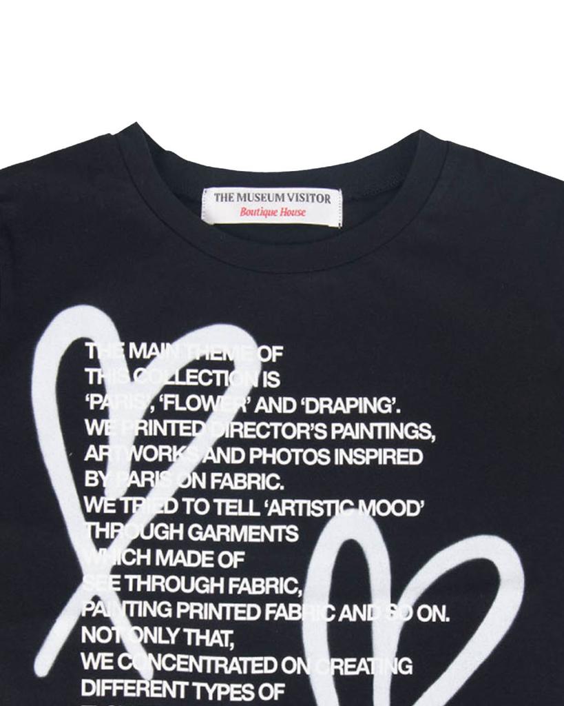 THEMUSEUMVISITOR Crop Heart Printed T-Shirts (Black)