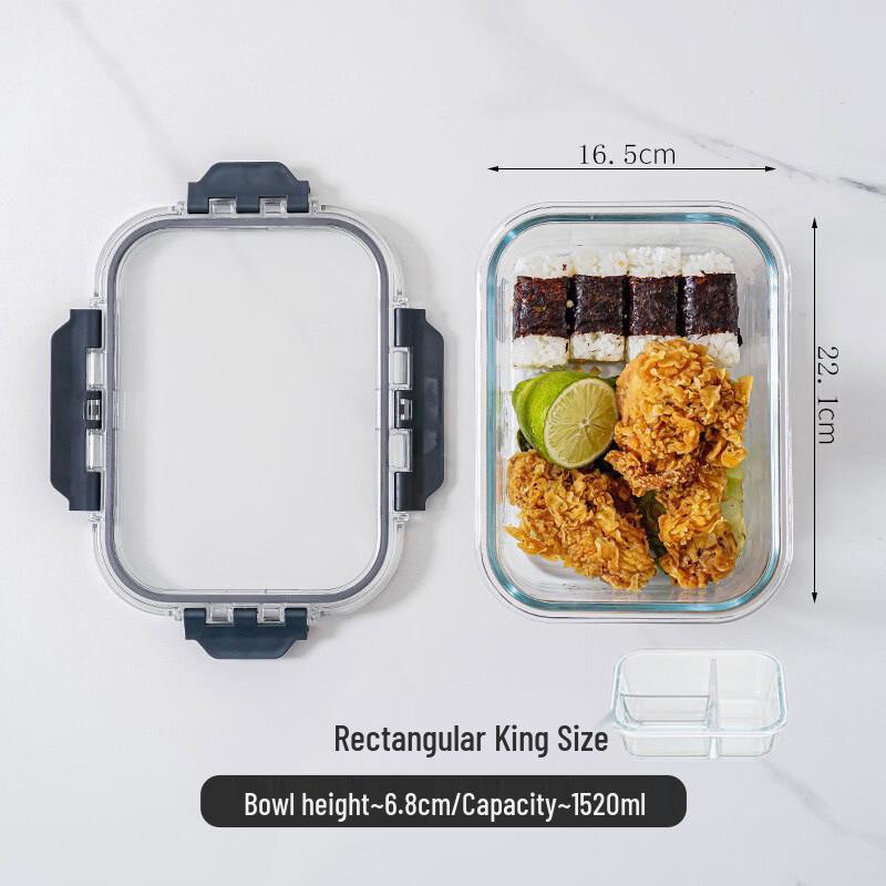 Rectangular 3-Compartment Glass Food Container