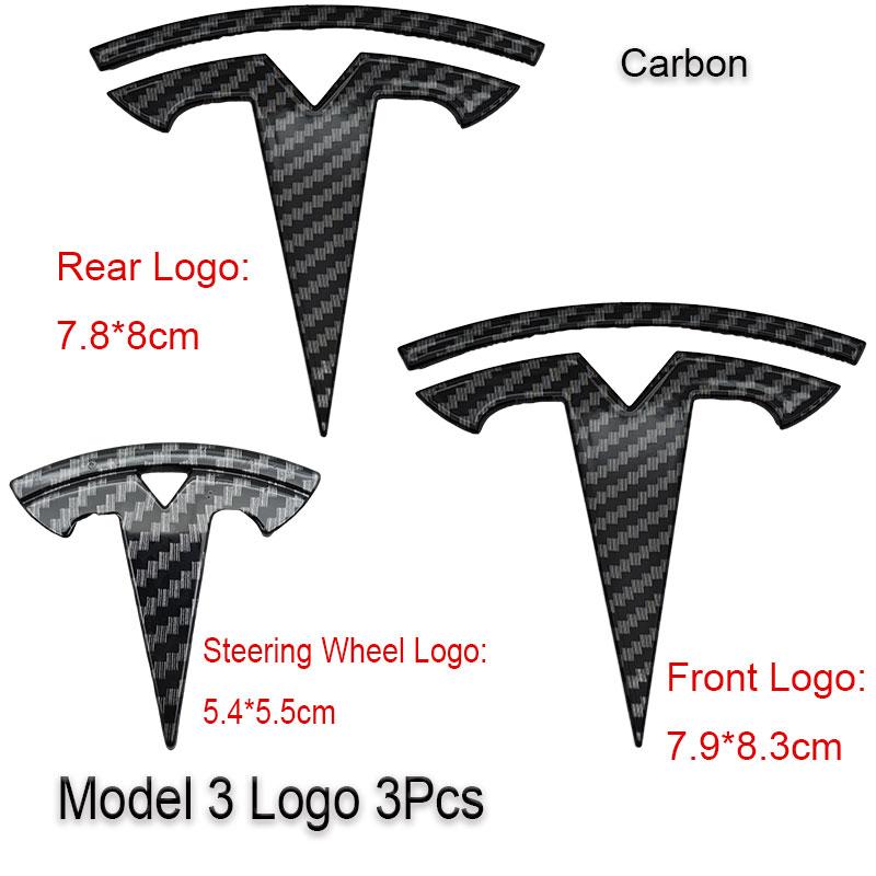 3Pcs ABS Car Front Hood Emblem Rear Trunk Badge Steering Wheel Cover Sticker For Tesla Model 3 Model Y Decals Accessories